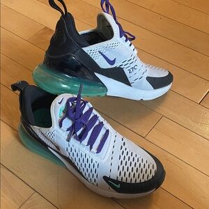 Nike White and Black Athletic Shoes with Purple Accents